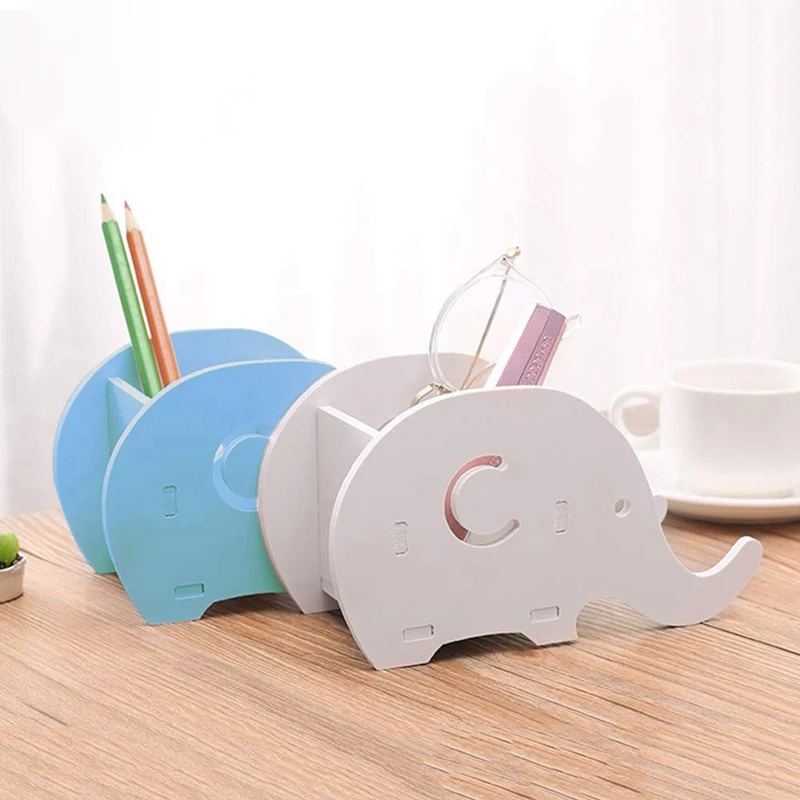 

2 Pieces Elephant Shape Desk Pencil Pen Holder,Wood Board Stationery Multifunctional Organizer with Cell Phone Stand for Offic