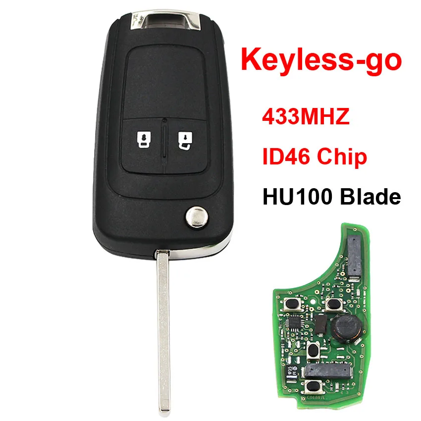 

2 Button Keyless-go New Folding Flip Remote Smart Car Key Fob 433MHz ID46 Chip for Chevrolet HU100 Uncut Balde ( After Market )