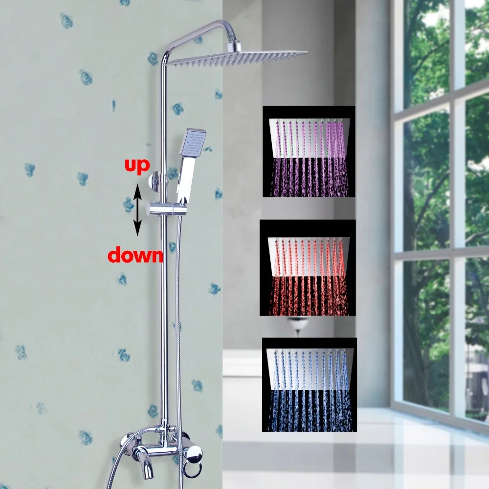 LED Wall Mounted Rain Shower Set Luxury Square Shower Head 8" Shower