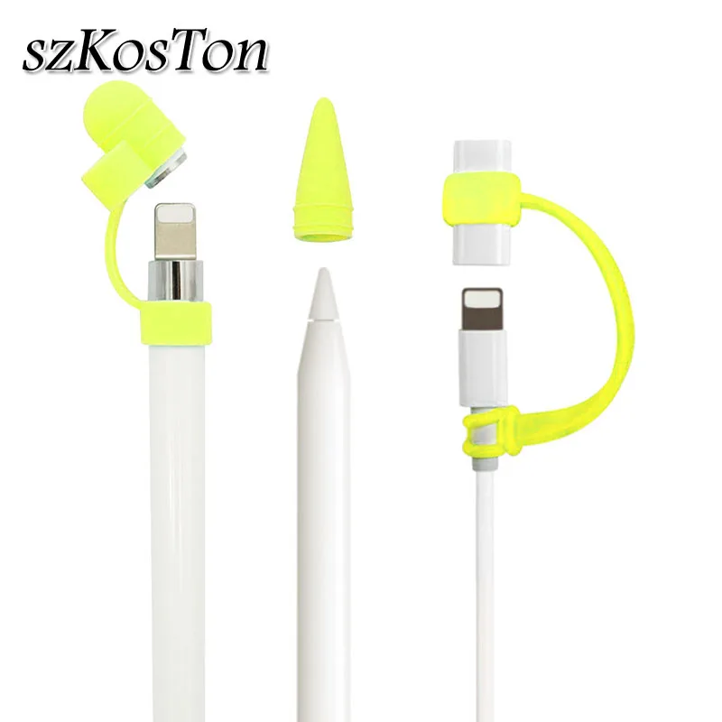 

3 in 1 Soft Silicone Protective Case For Apple Pencil Nib Sleeve Case Cap Holder Anti-Lost Connector Strap For iPad Pro Pencil