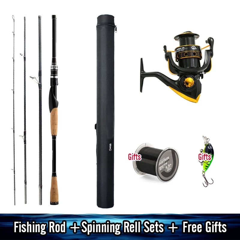 

4 Section Baitcasting Fishing Rod Travel Ultra Light Casting Spinning Lure M Rod+Reel+Gifts Sets 1.8m 2.1m 2.4m 2.7m Carbon Rod