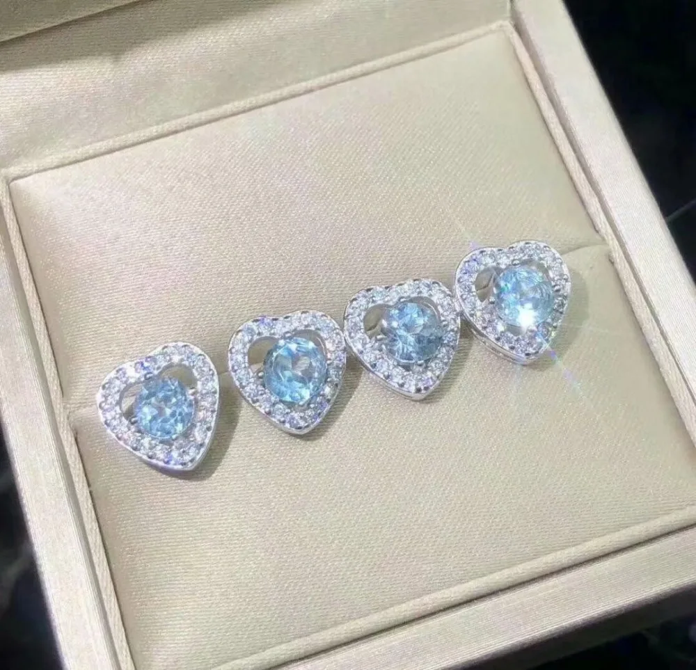 

shilovem 925 silver sterling real natural Blue topaz Stud Earrings trendy fine Jewelry wholesale women 4*4mm tfe040466agb