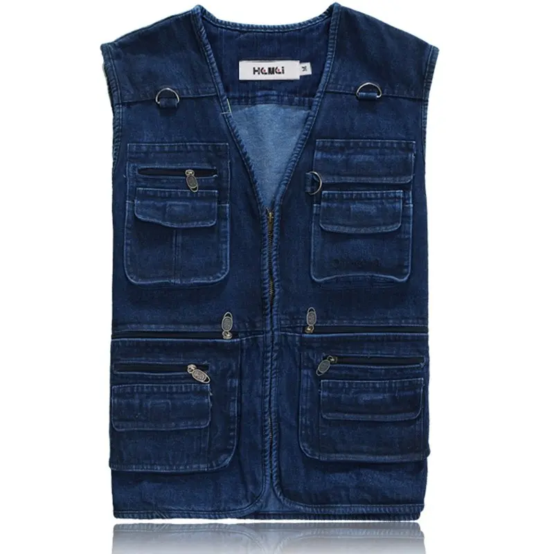 Casual 100% Cotton Mens Blue Jean Vest Jackets , Man Denim