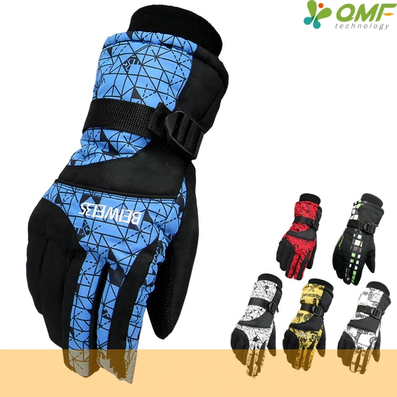 Blue Plaid Women Skiing Gloves White Water Resistant Thermal Snowboard