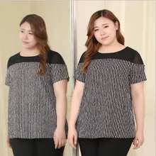 Женское платье 10XL Большие размеры корейский стиль женские футболки новые летние свободные стиль сетки лоскутное офисная одежда полосатые футболки HJ781