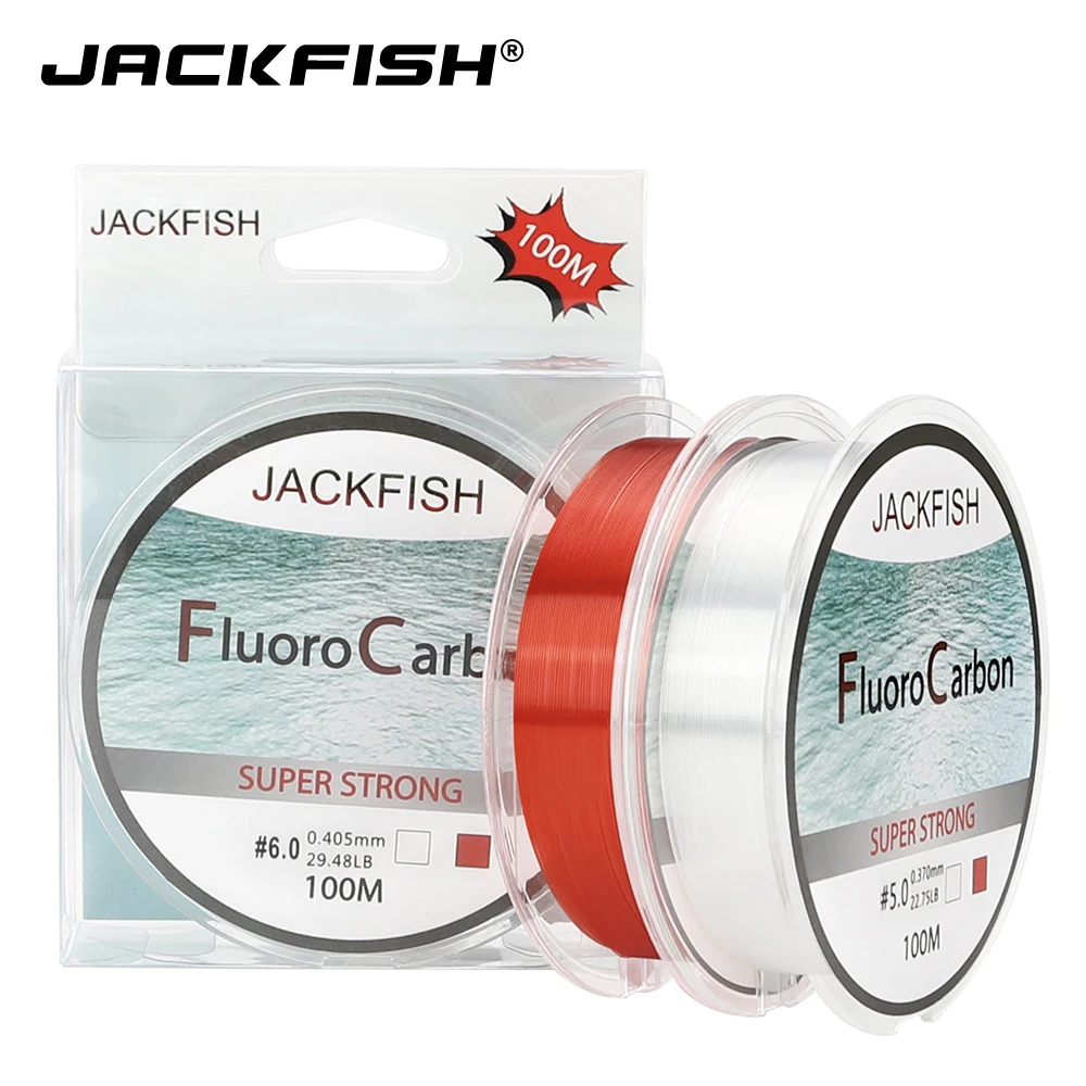 JACKFISH 100M Fluorocarbon Fishing Line red/clear two colors 4-32LB Carbon Fiber Leader Line fly fishing line pesca