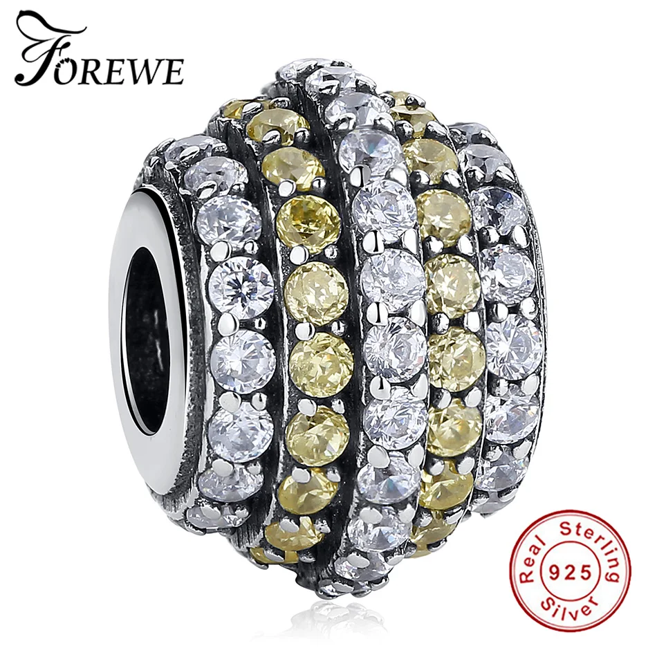 

Forewe 100% 925 Sterling Silver Round Wheel Clear Crystal Pendant Charm fit Original Charm Bracelet Jewelry Gift