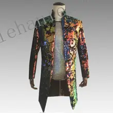 Средняя и длинная секция бархатная набивка флип одежда для секса мужские костюмы сценические певцы куртка мужской блейзер Танцевальный Стиль Звезда платье