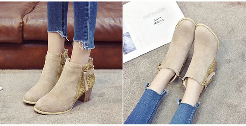 Women's Boots Casual Ankle Boot Lady High Heels Winter Snow Boots Women Genuine Leather Glitter Winter Shoes Women Big Size 43   (10)