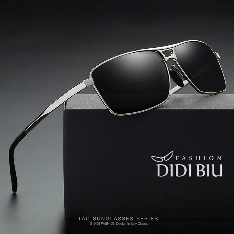 

Men Polarizing Sunglasses Flat Top Classic Italian Brand Polarized Driving Glasses Blue Rectangle Metal Eyewear Shades HN871