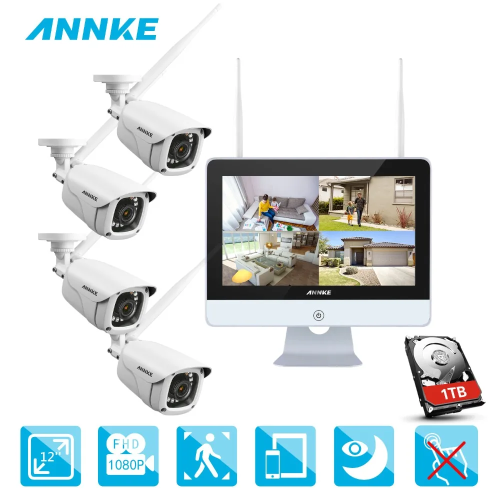 ANNKE 4CH 1080P HD WiFi Wireless NVR Video Surveillance System 12inch