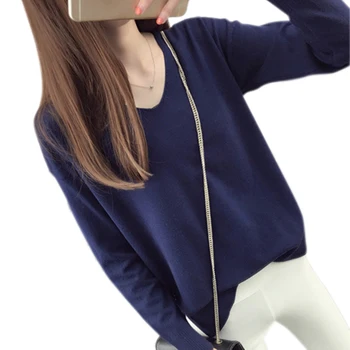 

V-neck Loose Knit Women Long Sleeve Autumn and Winter Sweater 2018 New Slim Sweater Pullover Sweater Top LJ0963