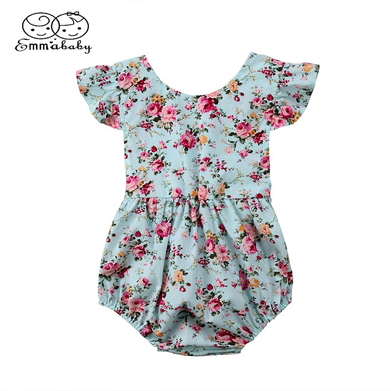 US Newborn Baby Kids Girls Fly Sleeve Romper Jumpsuit Bodysuit Outfits Summer