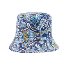Этнический Ветер деним джинсавая шляпа кешью цветок печатных Панамы для женщин Лето Осень Хлопок Реверсивные шляпы