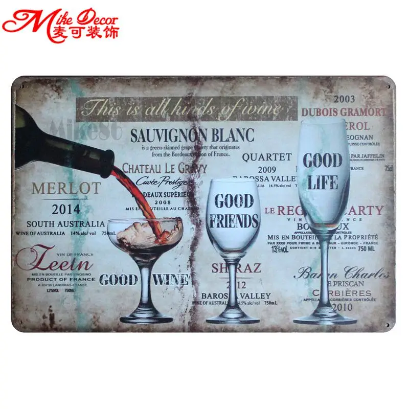 

[ Mike86 ] GOOD WINE FRIEND LIFE Retro Wall Painting Metal plaque Bar Home Hall Tin sign Decoration 20X30 CM AA-805