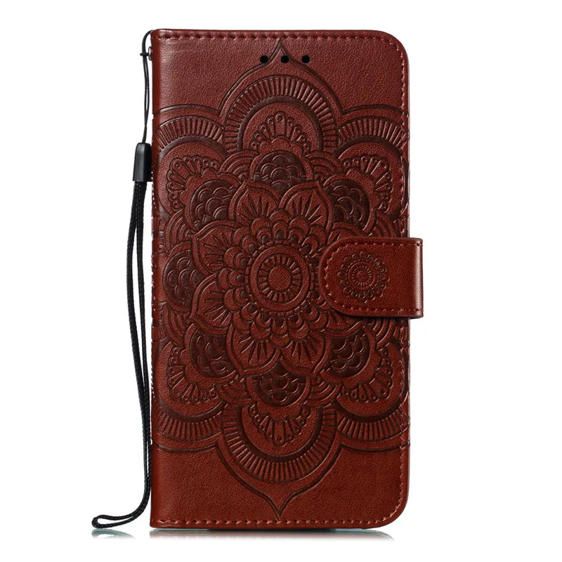 Кожаный чехол XS Max Sun mandala для iPhone XR X XS 7 8, чехол для iPhone 7 8 Plus, чехол-книжка, кошелек, цветочный телефонный корпус - Цвет: Темно-коричневый