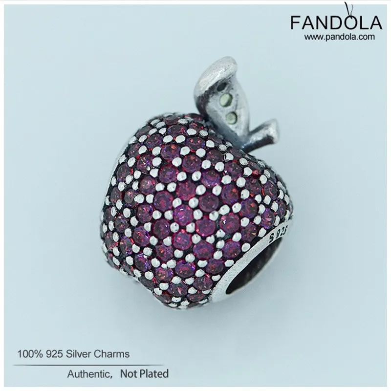 

Authentic 925 Sterling Silver Apple Pave Crystal Charm Beads for Jewelry Making Fits Original Charms Bracelets DIY Jewelry