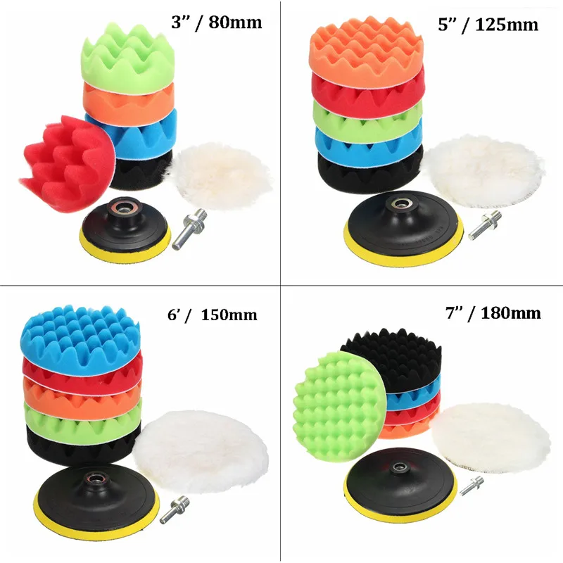 5Pcs 7/'/' Sponge Foam Waffle Polishing Buffer Pad Kit For Auto Car Truck Polisher