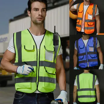 

Hi-Vis Safety Vest Reflective Zipper Jacket Worker Night Security Waistcoat Tops