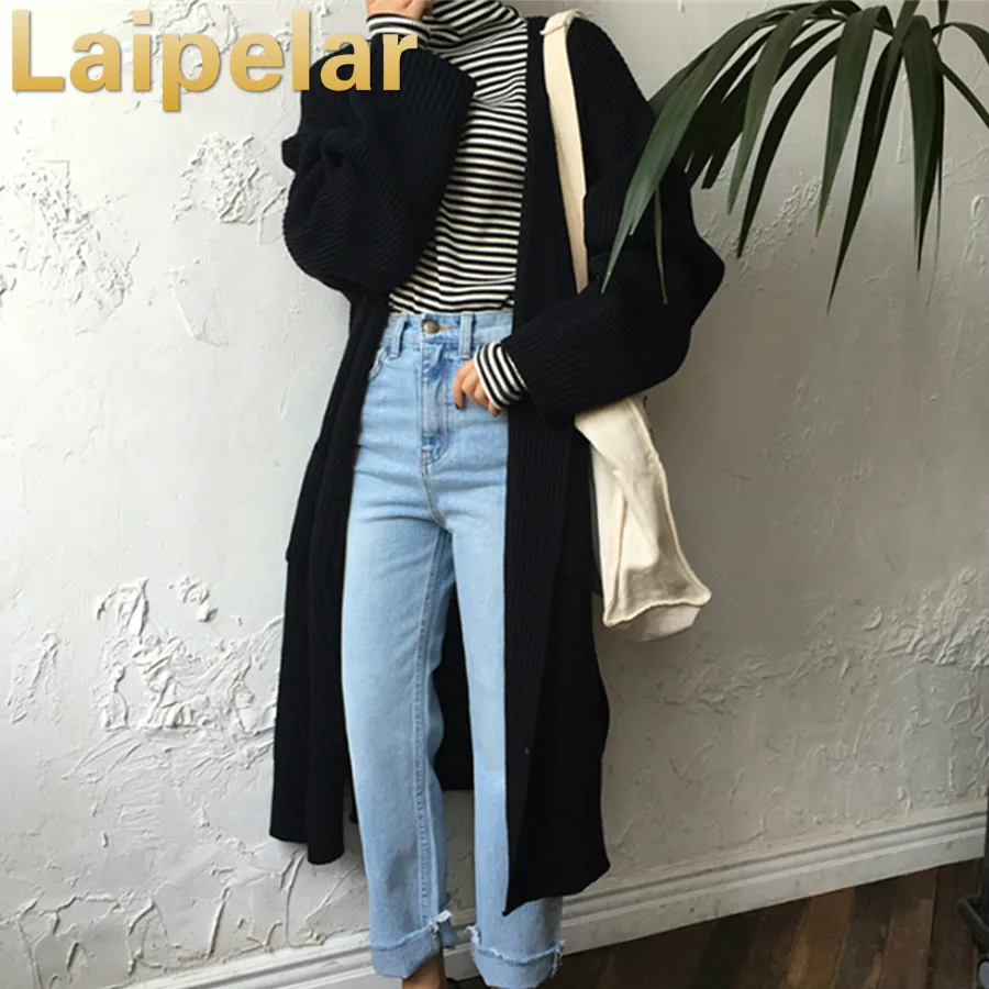 

Harajuku Long Cardigan Ladies 2018 Spring Fashion Long Knit Sweater Women Large Coat Casual Black Jacket Winter Clothing Autumn