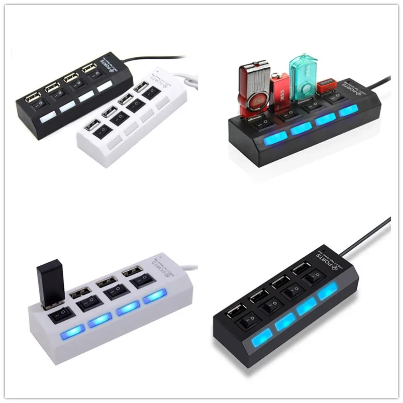 1 шт. USB 2 0 концентратор 4 порта Портативный высокоскоростной 480 Мбит/с вкл/выкл