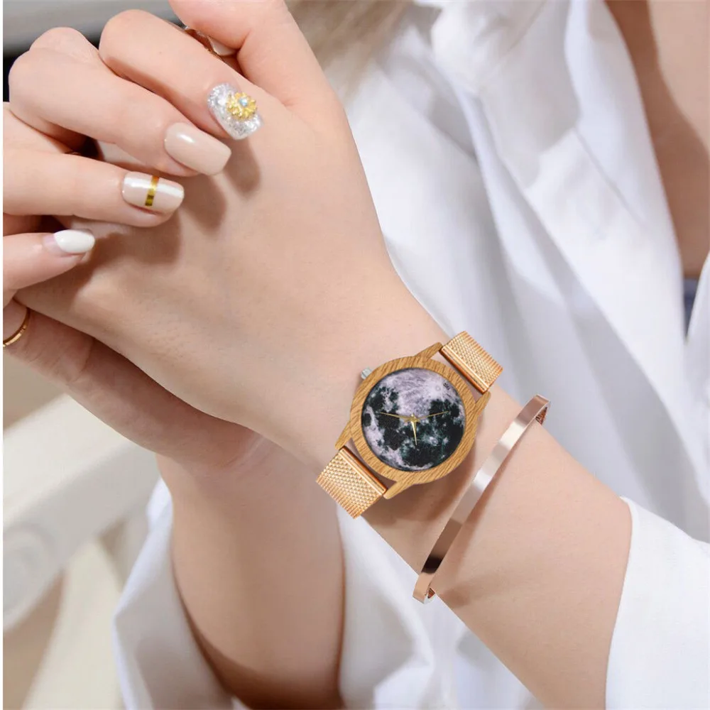 Fashion Nature Wooden Grain Leisure Minimalism Purple Dial Silicone Strap Quartz Watch Classic Casual Wrist Watch Gifts