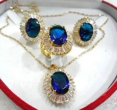 

Charming&Fashion Zircon Earring Pendant Ring Jewelry Set>>18K GP Plated gold Bridal wide watch wings queen JEWE