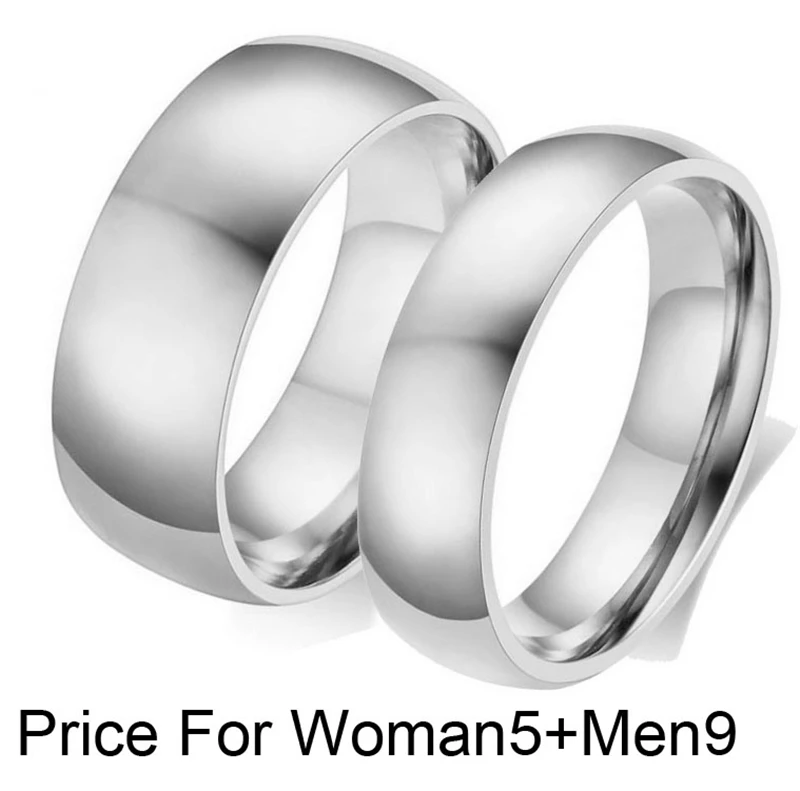 6 мм/8 мм Бразилия простая пара свадебные пара колец серебро из нержавеющей стали ювелирные обручальные кольца набор для женщин и мужчин - Цвет основного камня: Woman5Men9Silver