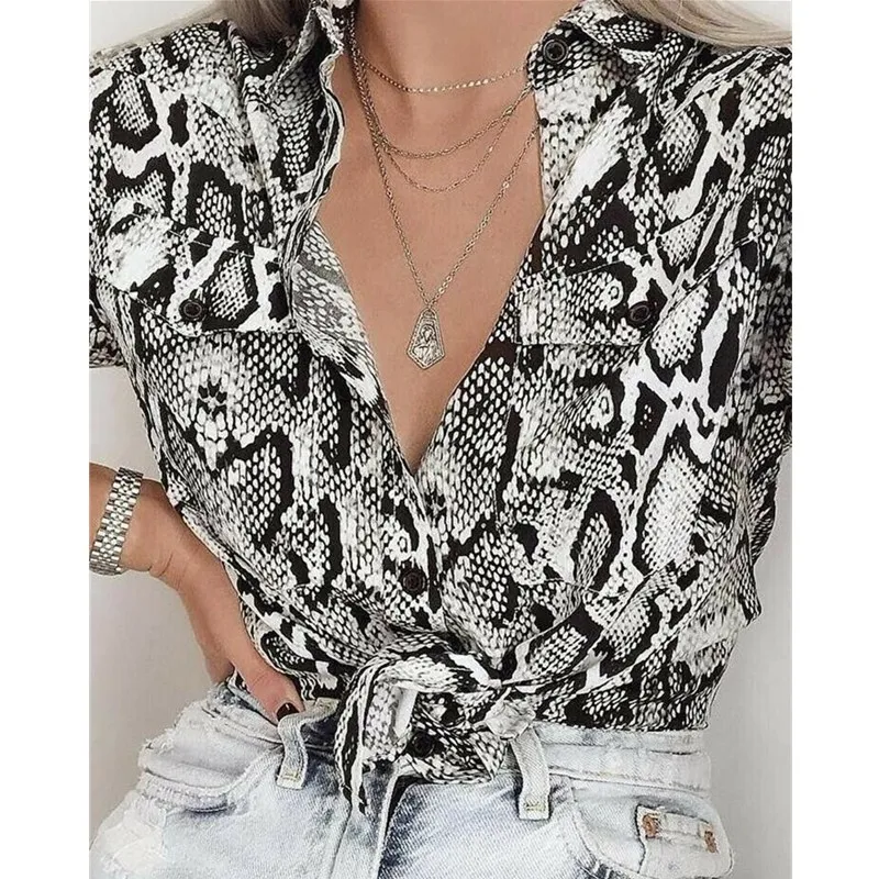

2019 Newest Style Fashion Women Spring Summer Long Sleeve V Neck Ladies Leopard Print Loose Shirt Tops