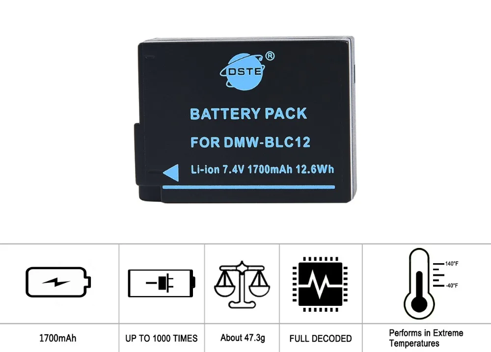 DSTE двойной слот зарядное устройство+ 2x DMW-BLC12/BP-DC12/BP-51 батарея для Panasonic DC-G90, DC-G95, DMC-GH2, MC-G7, DMC-FZ1000, DP1, DP2, DP3