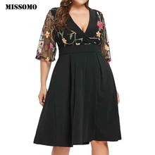 MISSOMO 5XL женское повседневное цветочное кружевное платье с коротким рукавом с вырезом размера плюс 5XL однотонное платье с аппликацией и v-образным вырезом для женщин vestidos