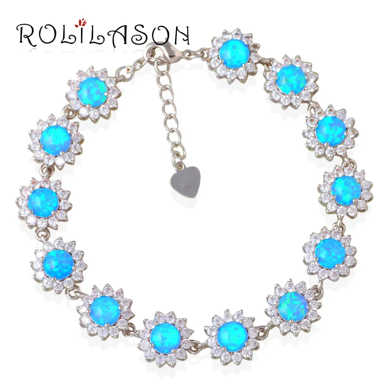 

Zirconia surround Stamped sterling Silver Blue fire Opal Bracelet Generous For teen girl Jewelry OB058