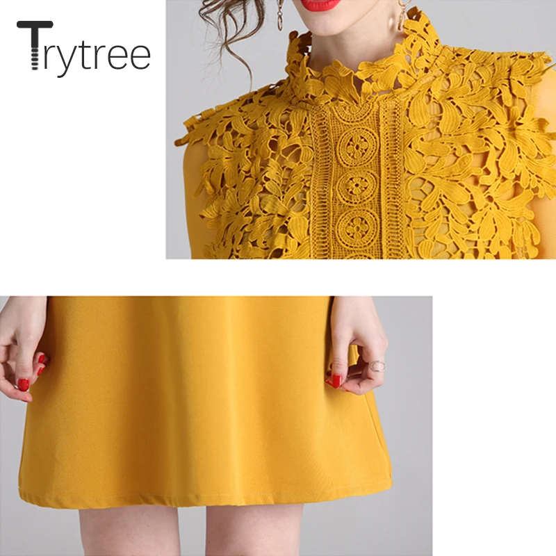 Женское Повседневное платье Trytree однотонное желтое трапеция выше колена из