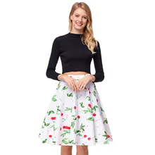 Юбки, юбка миди, Весенняя юбка Xia, новая модель, Джокер, полубоди, юбка для восстановления древних способов, принт вишенок, плиссированная