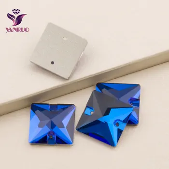 

YANRUO 3240 Square Capri Blue Sewing Flat Back Rhinestones Sew on Stones Wedding Clothing Crystal Rhinestones Beads