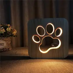3D светодиодный деревянный ночник, милые собака и кошка, лампа, теплое освещение настроения, Креативная открытая настольная лампа, подарки