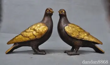 

Christmas lucky china chinese fengshui bronze gilt animal bird birds pigeon statue pair Halloween