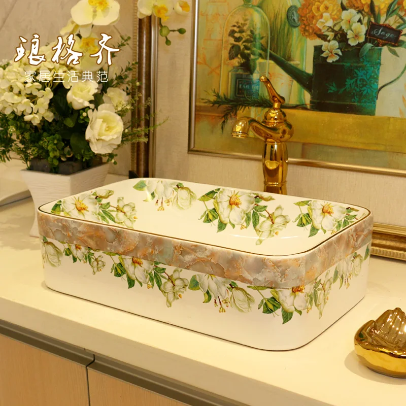 

Jingde ceramic bathroom wash basin, art basin small square Jasmine