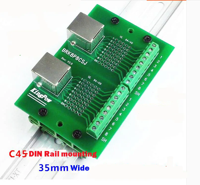 

RJ45 rj45 Breakout Ethernet LAN PCB Board interface Terminal Port C45 DIN Rail Mounting w/ Bracket Connector