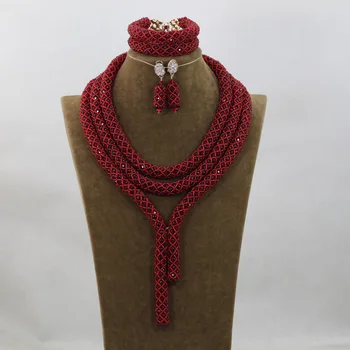 

2016 Fashion Wine Red Crystal Jewelry Sets Nigerian African Wedding Bridal/Women Beads Necklace Jewelry Set Free Shipping ANJ244