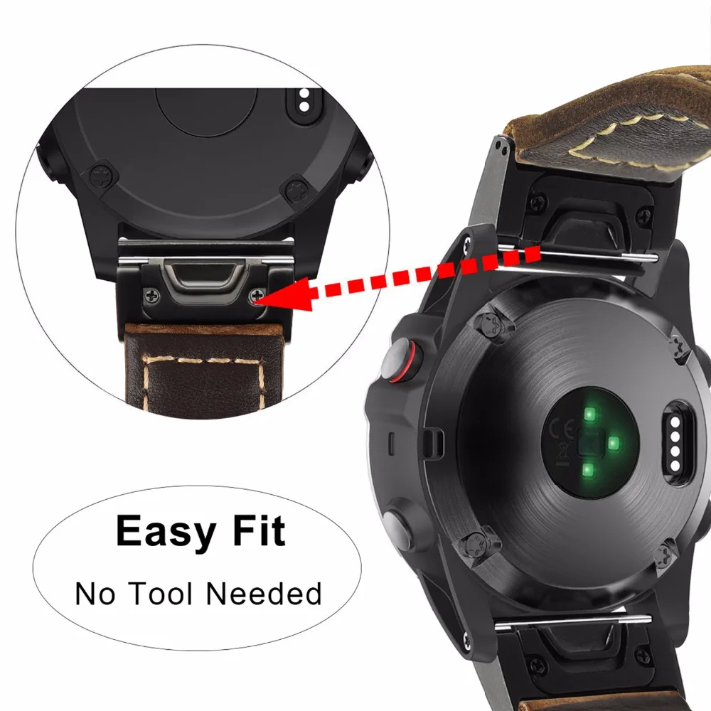 Ремешок из натуральной кожи для наручных часов Garmin Fenix 5X/5X Plus/3/3 HR/Пособие MK1/Quatix
