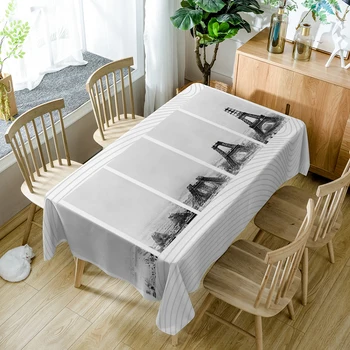 

150cm * 300cm Rectangle Tablecloth White Eiffel Tower Pattern Washable Polyester Cotton Dining Table cloth for Wedding Banquet