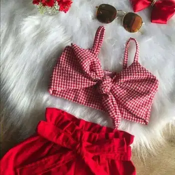 

2019 Newborn Kid Baby Girls Summer Sweet Plaid Tops Vest Pants Shorts Outfits Clothes 2pcs