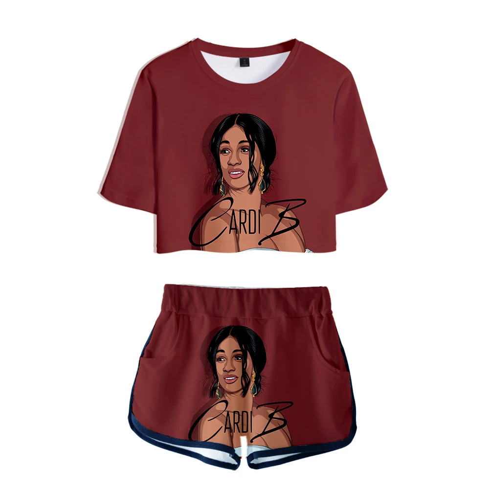 

Kpop 3D Cardi B Women Pajamas Tshirt Shorts Two Piece Set Crop Top Shorts Summer Clothes Tracksuit For Women's Together Sets 2XL