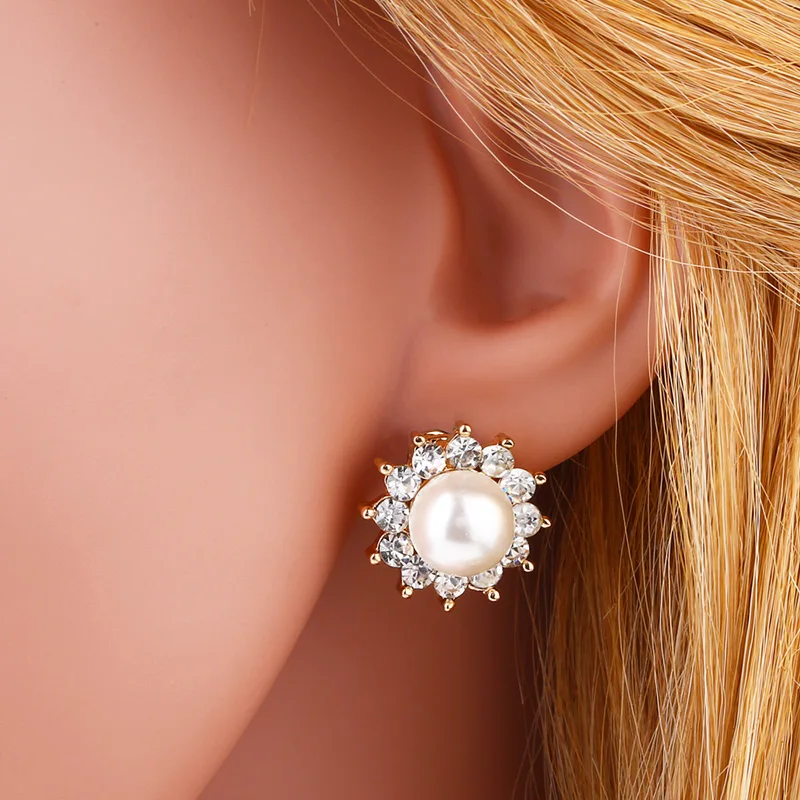 Кубический цирконий серьги с жемчугом без пирсинга без отверстия ...