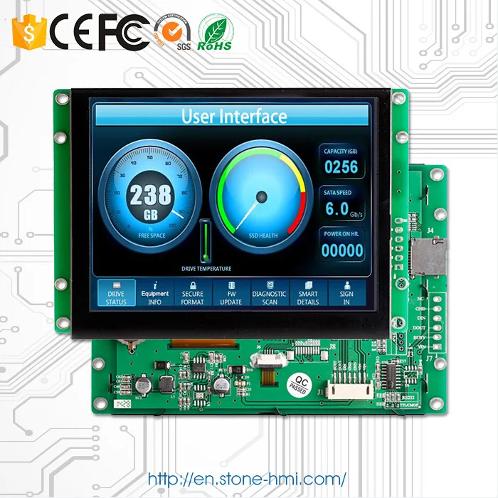 HMI device 7 inch LCD 800*480 touch screen 300 cd/m2 RS232 / RS485 / TTL