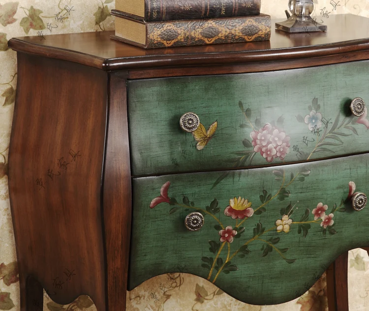 European-style hand-painted porch cabinet American solid wooden bucket cabinet pastoral living room decor