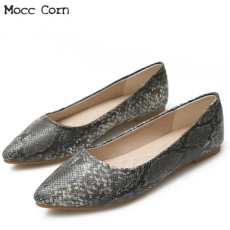 

Women Pointed Toe Flat Shoes Snakeskin Ballet Flats Ladies Casual Slip On Shoes Comfort Loafers Summer Large Size Zapatos Mujer