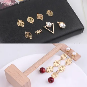 

PURPLEGRAPE DIY Jewelry Accessories Alloy Earrings Handmade Material Pendant Pendant Double Hanging Bow Triangle Pearl 10pcs