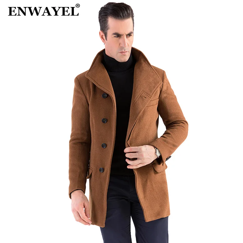 ENWAYEL Top Quality Wool Blends men Jacket Coat Overcoats